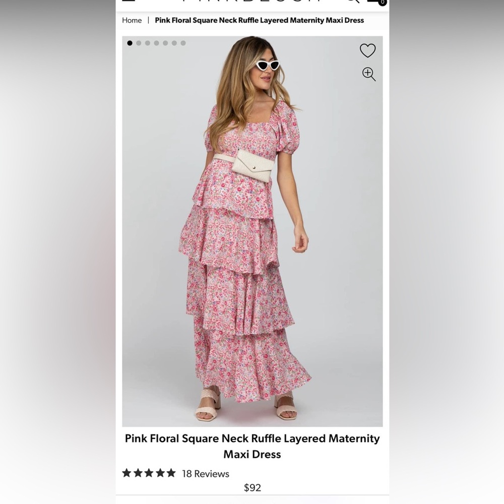 Pink Floral Square Neck Ruffle Layered Maternity Maxi Dress